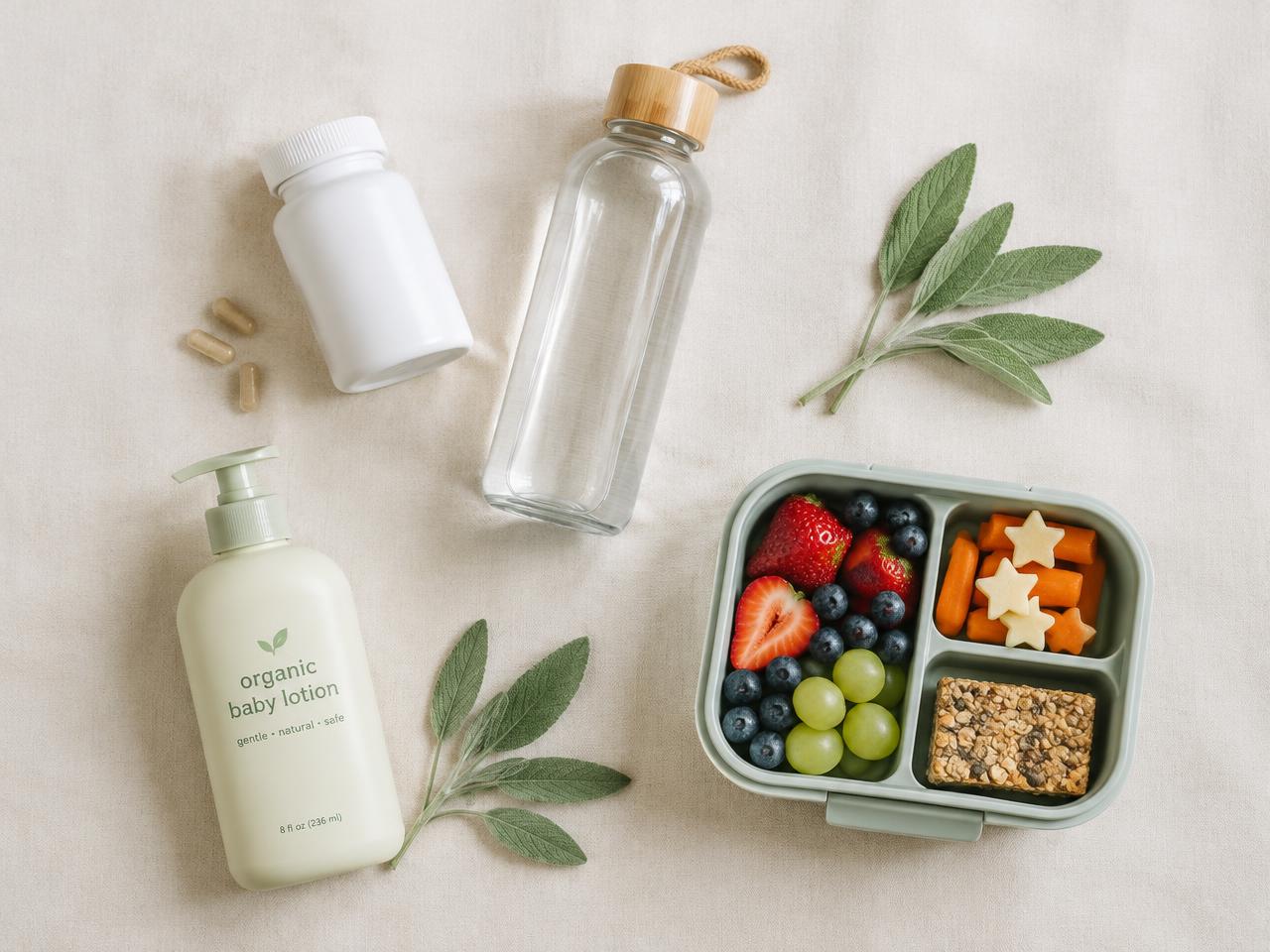 Flat lay of family wellness products